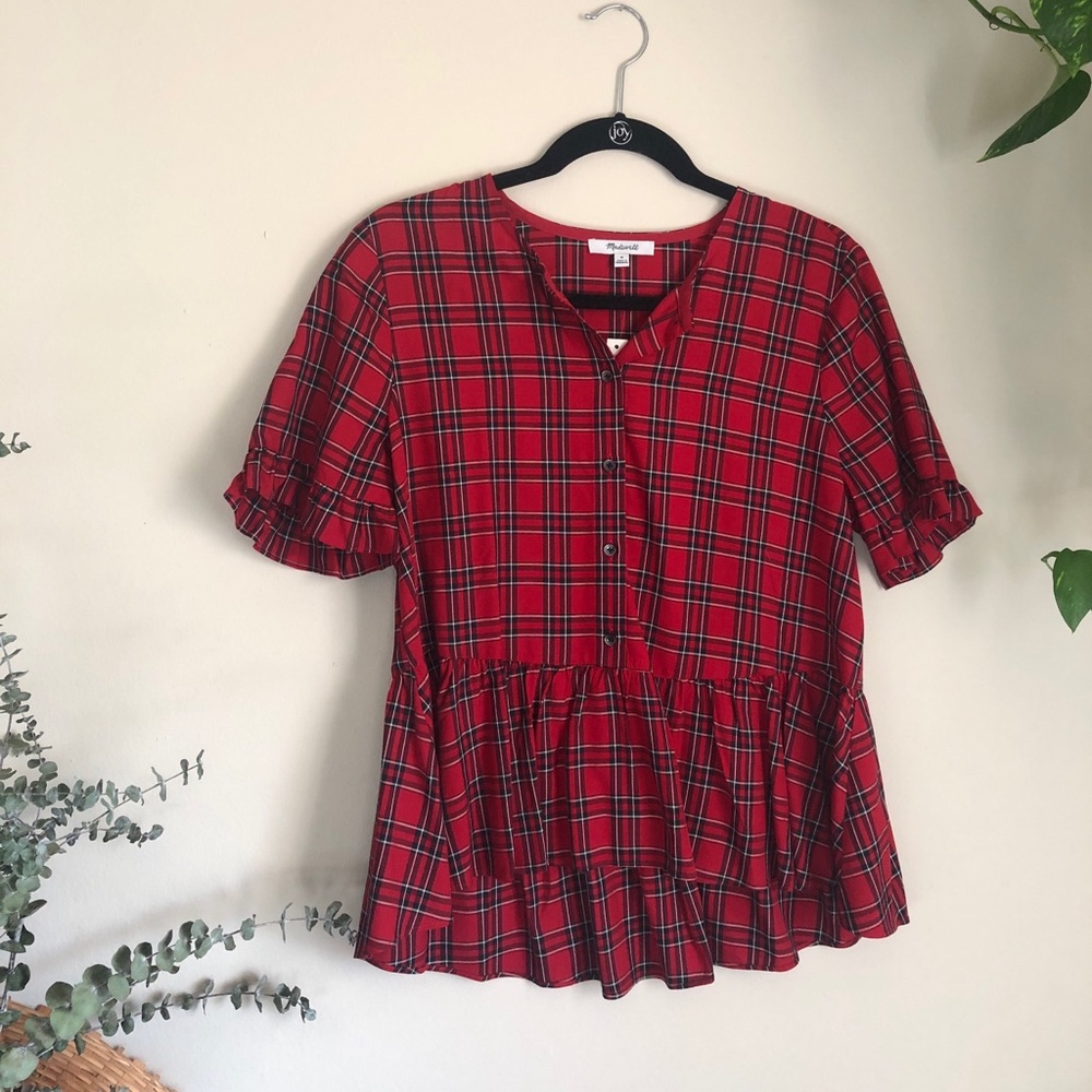 (NWT) MADEWELL Studio Ruffle Hem Top in Plaid